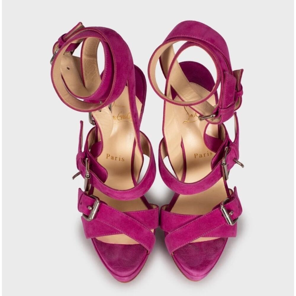 Christian Louboutin Pink Suede Open-Toe Sandals 37.5 - Picture 2 of 5